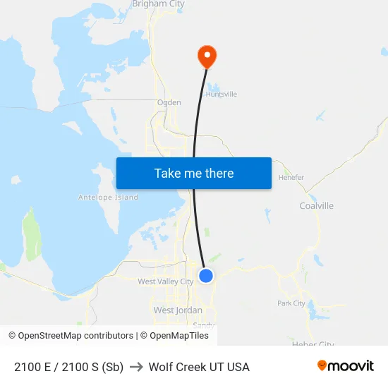 2100 E / 2100 S (Sb) to Wolf Creek UT USA map