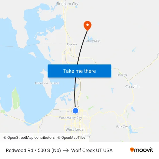 Redwood Rd / 500 S (Nb) to Wolf Creek UT USA map