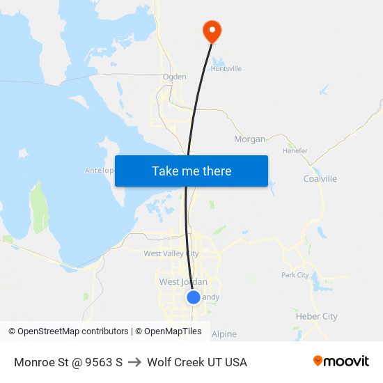 Monroe St @ 9563 S to Wolf Creek UT USA map