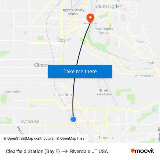 Clearfield Station (Bay F) to Riverdale UT USA map