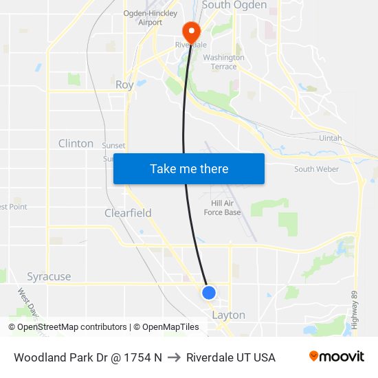 Woodland Park Dr @ 1754 N to Riverdale UT USA map