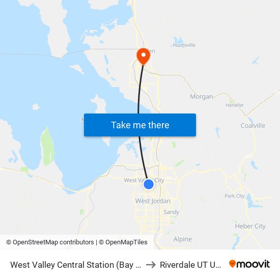 West Valley Central Station (Bay D) to Riverdale UT USA map