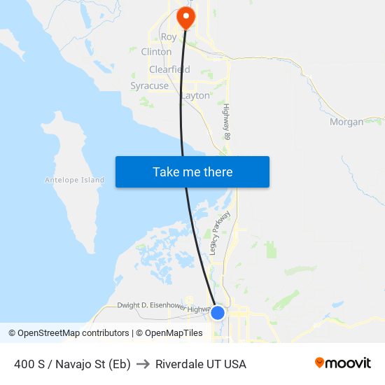 400 S / Navajo St (Eb) to Riverdale UT USA map