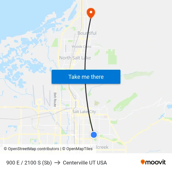 900 E / 2100 S (Sb) to Centerville UT USA map