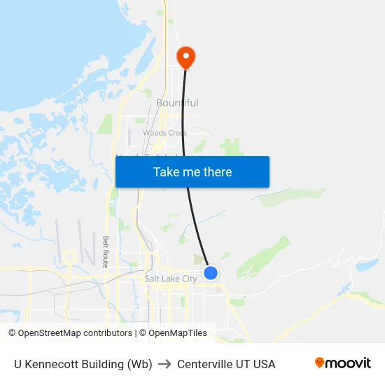 U Kennecott Building (Wb) to Centerville UT USA map