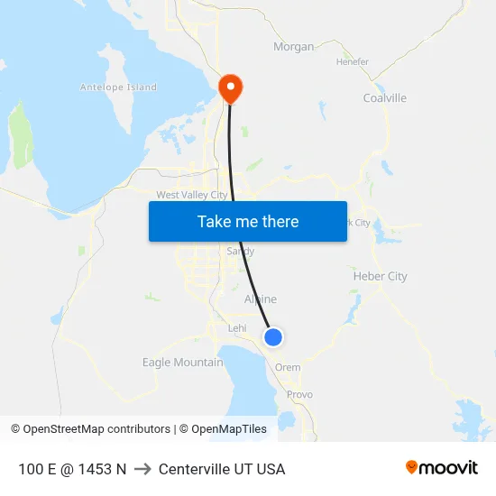 100 E @ 1453 N to Centerville UT USA map