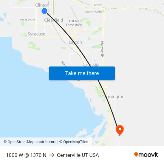 1000 W @ 1370 N to Centerville UT USA map