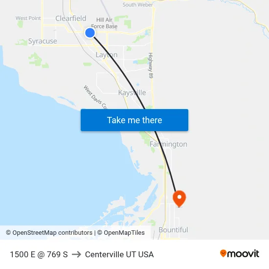 1500 E / 800 S (Nb) to Centerville UT USA map