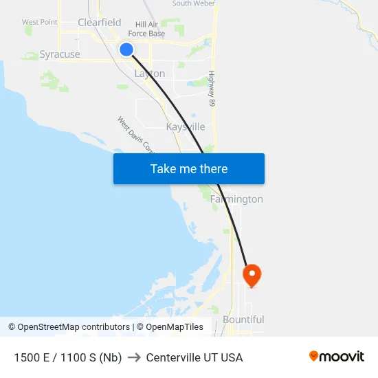 1500 E / 1100 S (Nb) to Centerville UT USA map