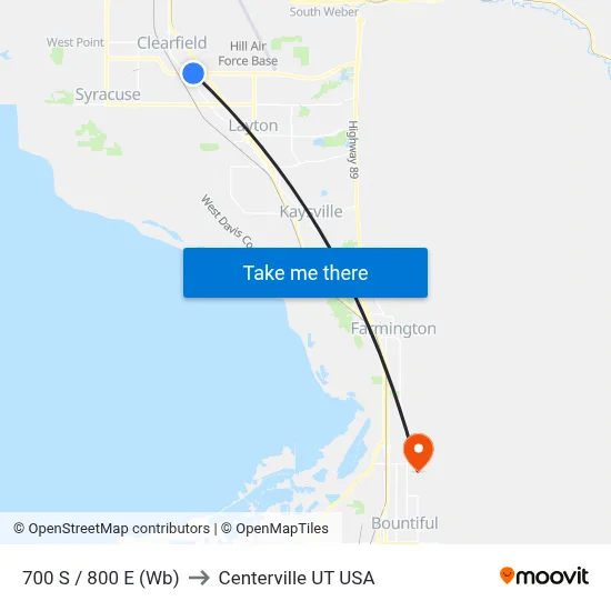 700 S / 800 E (Wb) to Centerville UT USA map