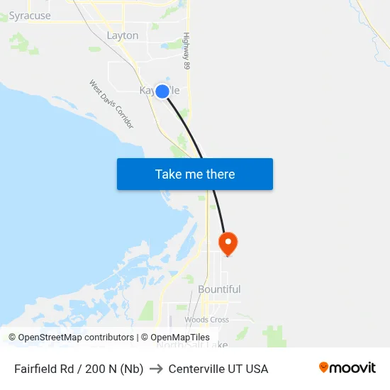 Fairfield Rd / 200 N (Nb) to Centerville UT USA map