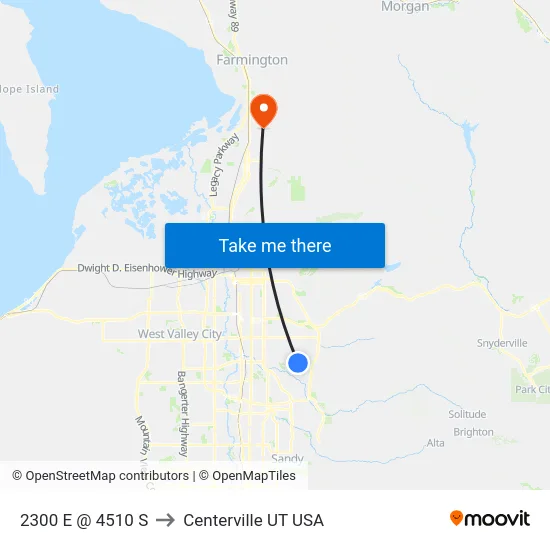 2300 E @ 4510 S to Centerville UT USA map