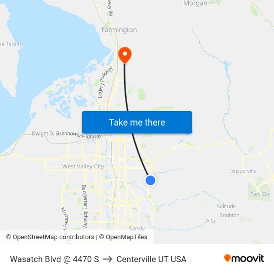 Wasatch Blvd @ 4470 S to Centerville UT USA map