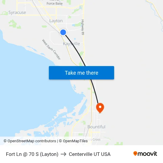 Fort Ln @ 70 S    (Layton) to Centerville UT USA map