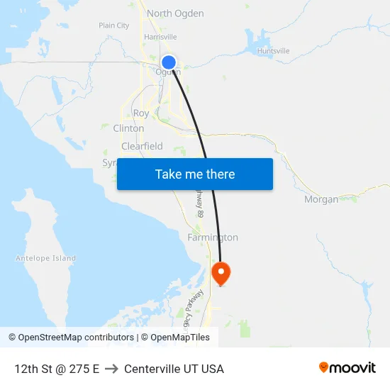 12th St @ 275 E to Centerville UT USA map