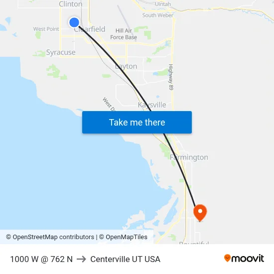 1000 W @ 762 N to Centerville UT USA map
