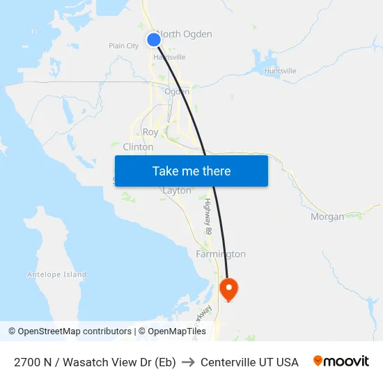 2700 N / Wasatch View Dr (Eb) to Centerville UT USA map