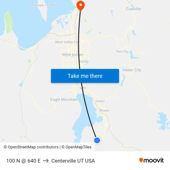 100 N @ 640 E to Centerville UT USA map
