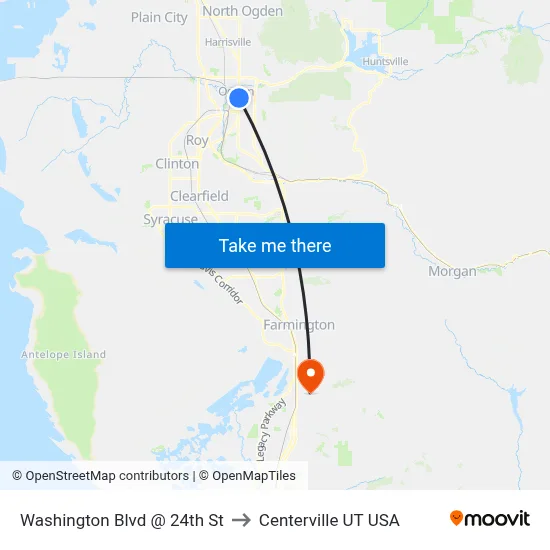 Washington Blvd @ 24th St to Centerville UT USA map