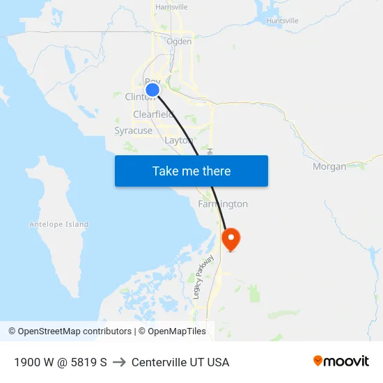 1900 W @ 5819 S to Centerville UT USA map
