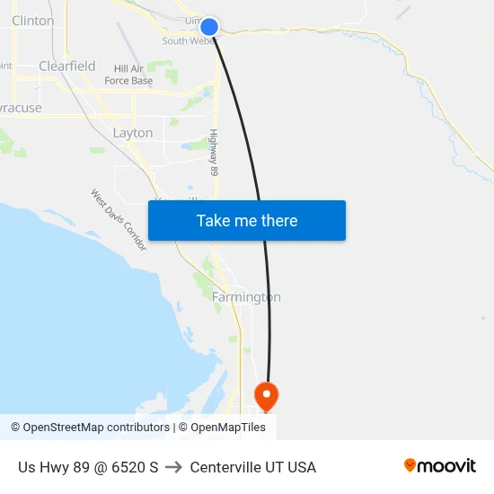 Us Hwy 89 @ 6520 S to Centerville UT USA map