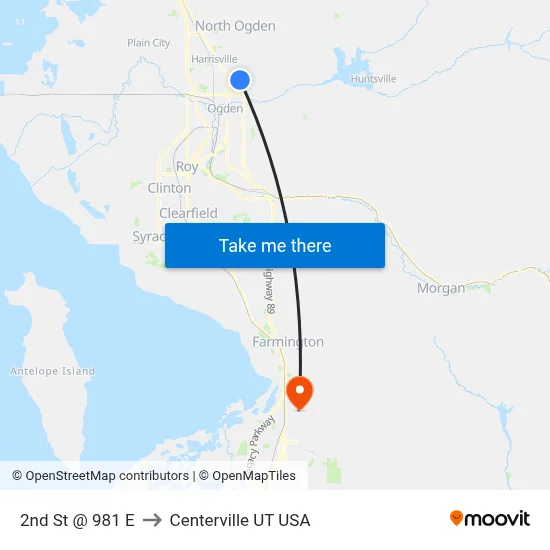 2nd St @ 981 E to Centerville UT USA map