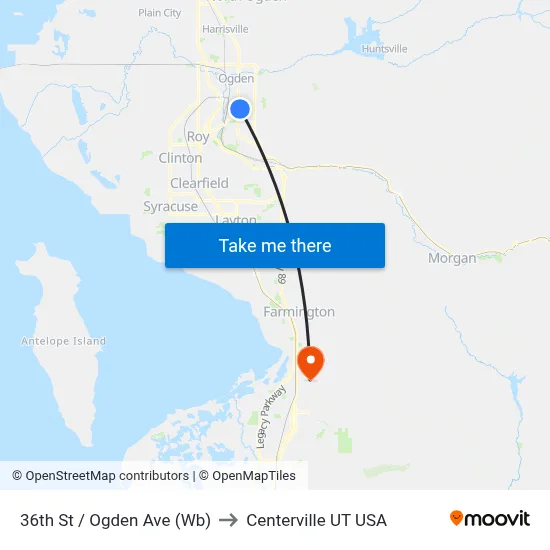 36th St / Ogden Ave (Wb) to Centerville UT USA map