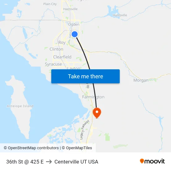 36th St @ 425 E to Centerville UT USA map