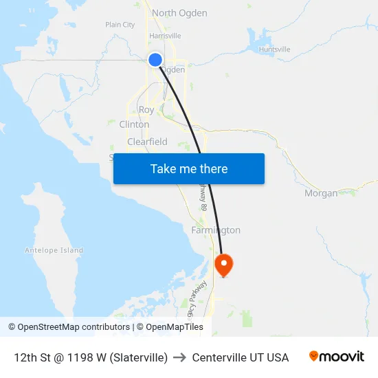 12th St @ 1198 W  (Slaterville) to Centerville UT USA map