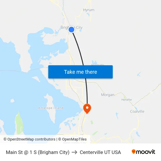 Main St @ 1 S    (Brigham City) to Centerville UT USA map