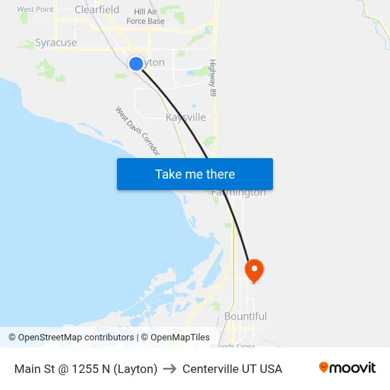 Main St /1250 N (Sb) (Layton) to Centerville UT USA map