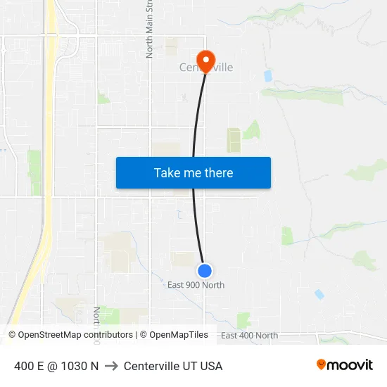 400 E @ 1030 N to Centerville UT USA map