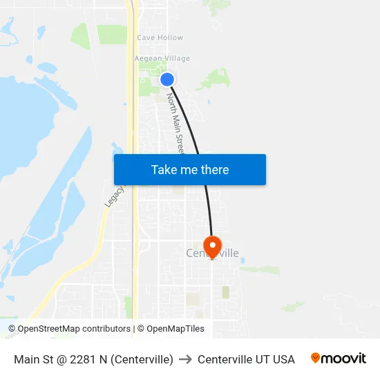 Main St @ 2281 N (Centerville) to Centerville UT USA map
