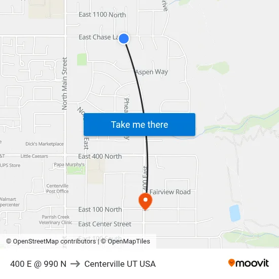 400 E @ 990 N to Centerville UT USA map
