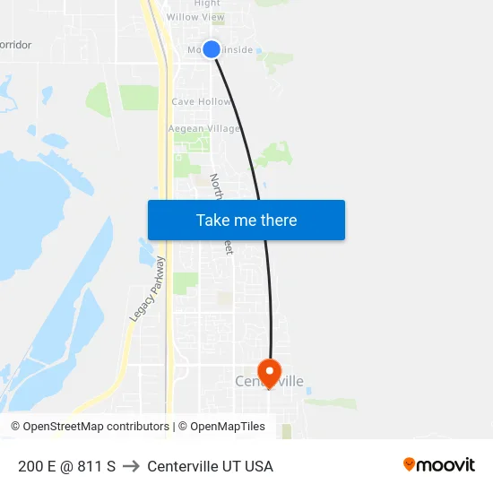 200 E @ 811 S to Centerville UT USA map