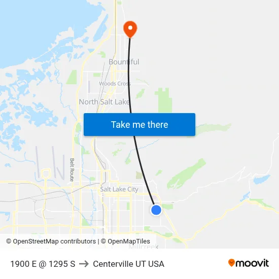 1900 E @ 1295 S to Centerville UT USA map