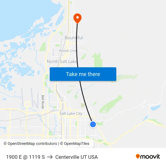 1900 E @ 1119 S to Centerville UT USA map