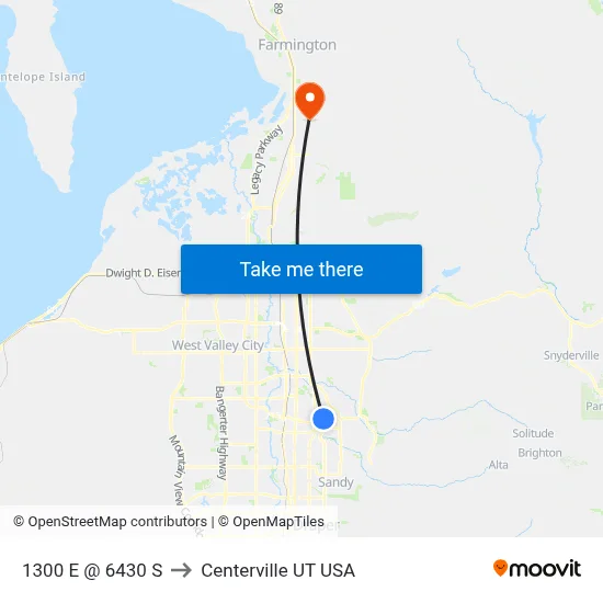 1300 E @ 6430 S to Centerville UT USA map