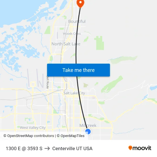1300 E @ 3593 S to Centerville UT USA map