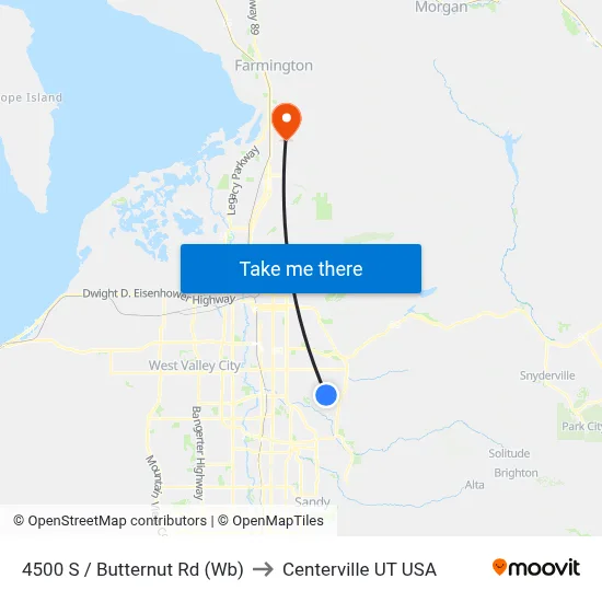 4500 S / Butternut Rd (Wb) to Centerville UT USA map