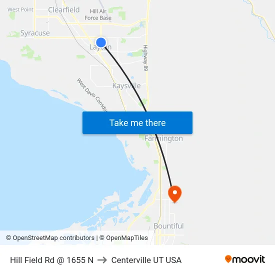 Hill Field Rd @ 1655 N to Centerville UT USA map