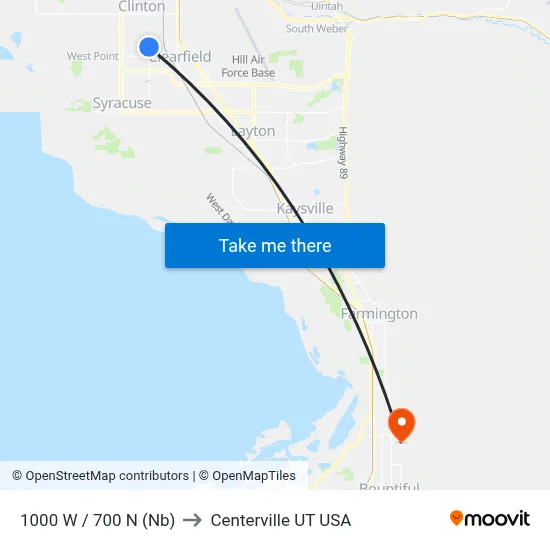 1000 W / 700 N (Nb) to Centerville UT USA map