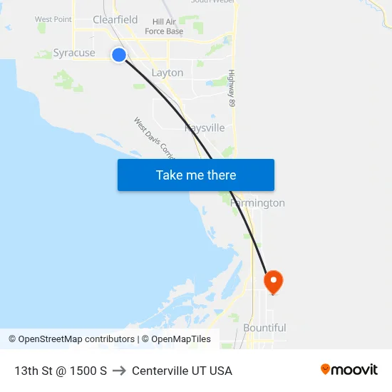 13th St @ 1500 S to Centerville UT USA map