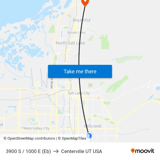3900 S / 1000 E (Eb) to Centerville UT USA map