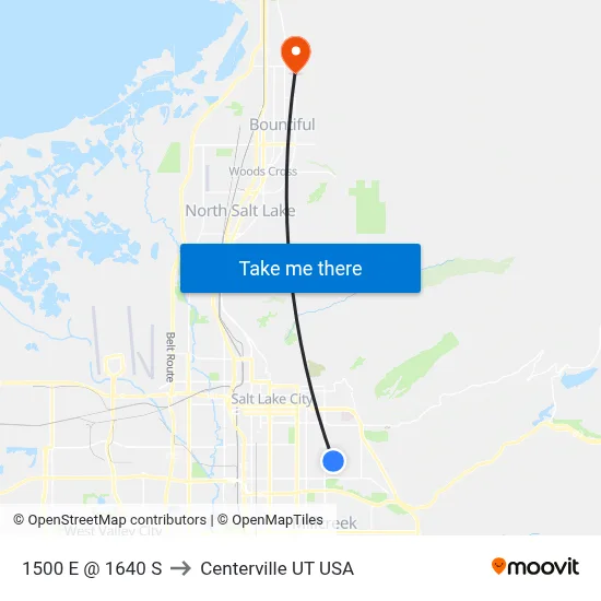 1500 E @ 1640 S to Centerville UT USA map