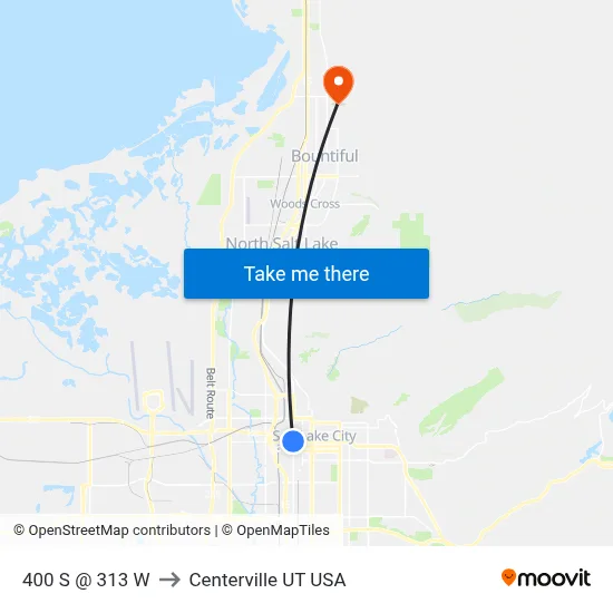 400 S @ 313 W to Centerville UT USA map
