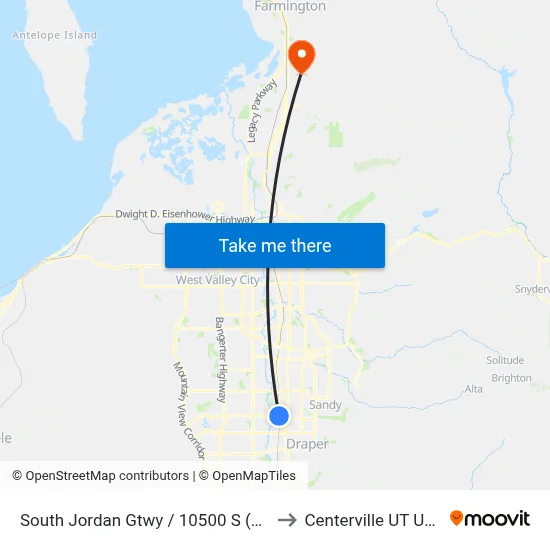 South Jordan Gtwy / 10500 S (Eb) to Centerville UT USA map