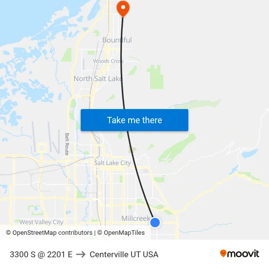 3300 S @ 2201 E to Centerville UT USA map