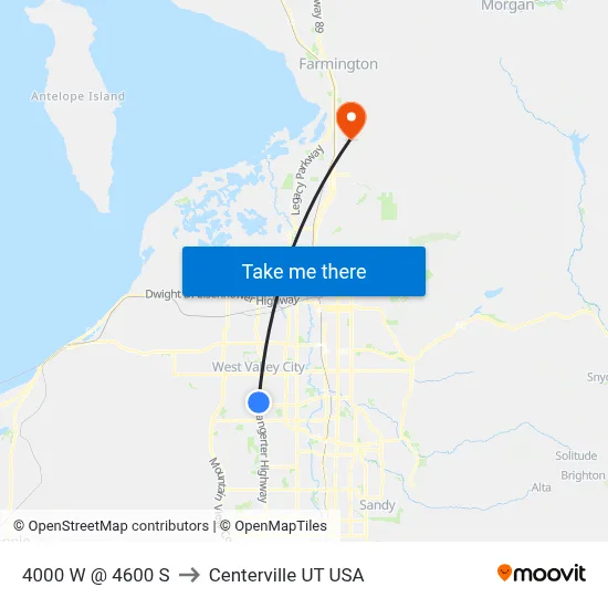 4000 W @ 4600 S to Centerville UT USA map