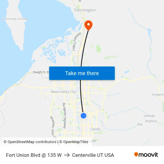 Fort Union Blvd @ 135 W to Centerville UT USA map
